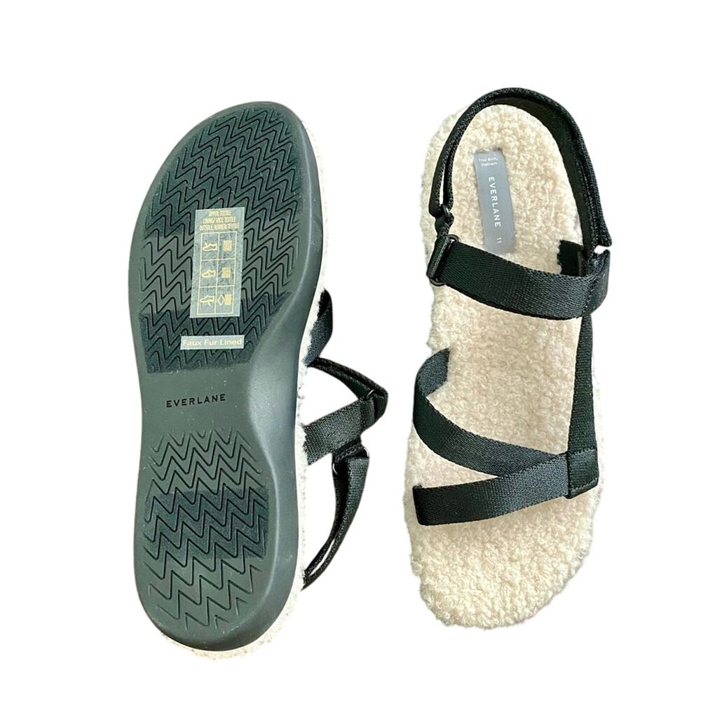 NIB Everlane Renew Teddy Fleece Sport Gorpcore Leather Adjustable Strap Sandal